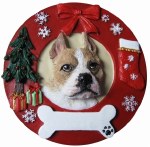 PIT BULL BRINDLE AND WHITE IN WREATH