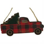 PLAID WOODEN TRUCK WITH TREE