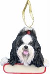 SHIH TZU BLACK AND WHITE WITH NAME PLATE