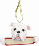 WHITE BULLDOG WITH PLAQUE