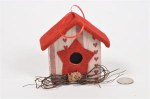 RED WOODEN BIRD HOUSE ORNAMENT