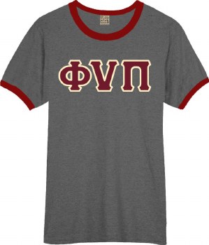 Phi Nu Pi Applique Letters Ringer Tee
