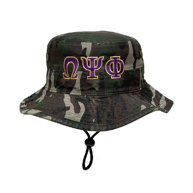 Omega Psi Phi Camo Bucket String Hat - The College Crib
