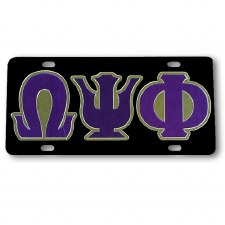 Omega Psi Phi Black Background Car Tag