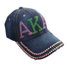 Alpha Kappa Alpha Denim Rhinestone Letters Distressed Cap