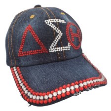 Delta Sigma Theta Denim Rhinestone Letters Distressed Cap