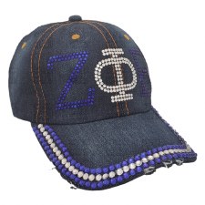 Zeta Phi Beta Denim Rhinestone Letters Distressed Cap