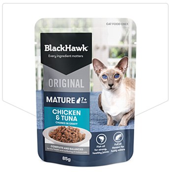 BlackHawk Mature Cat Chicken &amp; Tuna Chunks in Gravy 12x85g Wet Cat Food