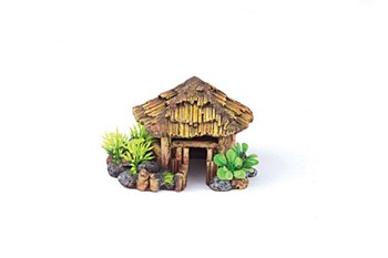 Kazoo Fish Tank Ornament Bali Hut with Plants Round Medium