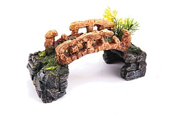 Kazoo Fish Tank Ornament Stone Bridge with Plants Small