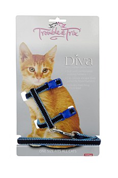 Trouble &amp; Trix Cat Harness Diva Velvet Stitch Blue