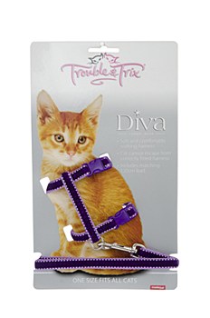 Trouble &amp; Trix Cat Harness Diva Velvet Stitch Purple