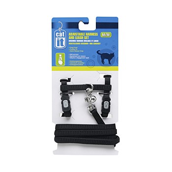 Nylon Cat Harness and Lead Medium Black