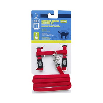 Nylon Cat Harness and Lead Medium Red