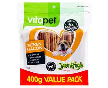 VitaPet JerHigh Chicken &amp; Bacon Dog Treats 400g