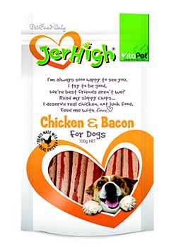 VitaPet JerHigh Chicken &amp; Bacon Dog Treats 100g
