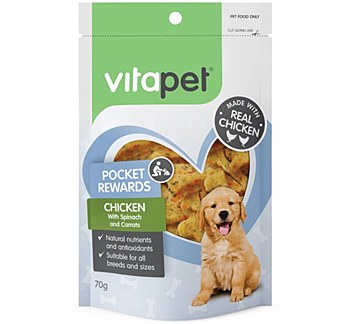 VitaPet Pocket Rewards Chicken with Spinach and Carrots Dog Treats 70g