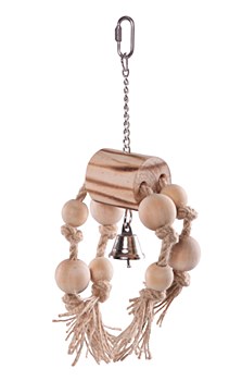 Kazoo Wooden Trunk with Ropes and Beads and Bell Medium Bird Toy
