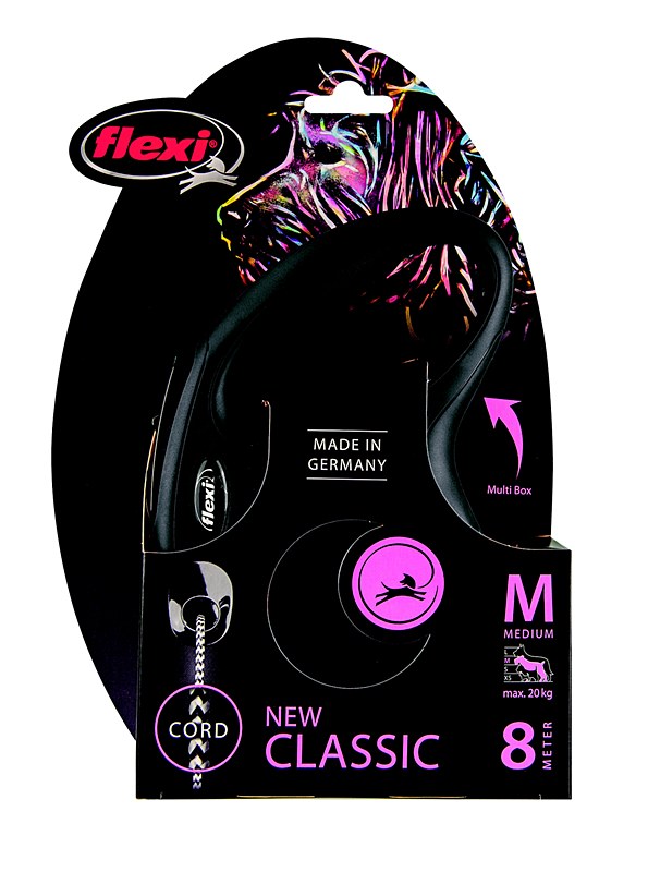 Flexi Classic Cord Dog Lead Retractable Medium 8m Black Mega Pet Warehouse