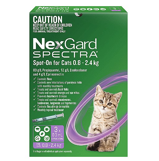 Nexgard Spectra Wormer And Flea Spot-on For Cats 0.8kg To 2.4kg (3 Pack 