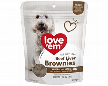Love Em All Natural Beef Liver Brownies Dog Treats 250g