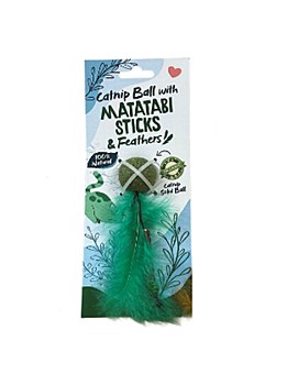K9 Homes Organic Matatabi Catnip Ball with Matatabi Sticks and Feathers Green Cat Toy