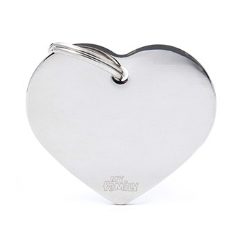 My Family Basic Heart Large Chrome Pet Tag