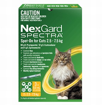 NexGard Spectra Wormer And Flea Spot-On for Cats 2.5kg to 7.5kg (3 Pack)