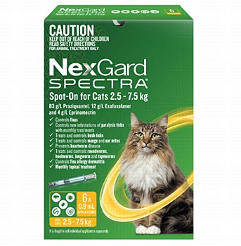 NexGard Spectra Wormer And Flea Spot-On for Cats 2.5kg to 7.5kg (6 Pack)