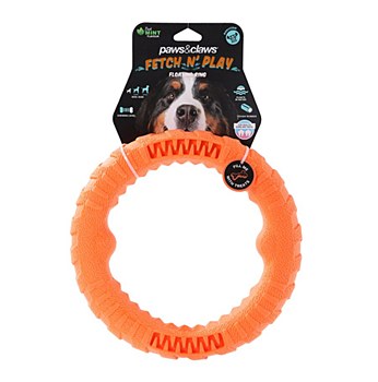 Paws &amp; Claws Fetch N' Play Rubber Ring Tugger Large Dog Toy