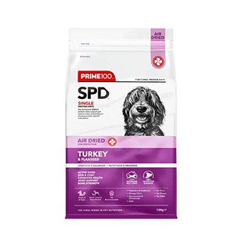 Prime100 Single Protein Diet Air Dried Turkey &amp; Flaxseed Dry Dog Food 120g