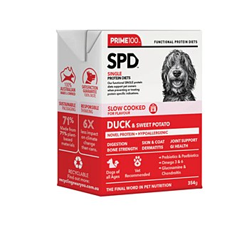 Prime100 Single Protein Diet Air Dried Duck &amp; Sweet Potato 354g x12 Wet Dog Food