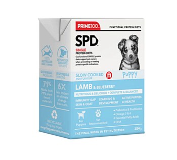 Prime100 Single Protein Diet Slow Cooked Lamb &amp; Blueberry 354g x12 Wet Puppy Food
