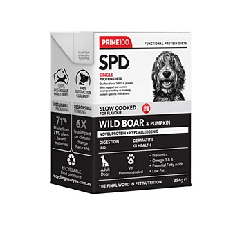 Prime100 Single Protein Diet Slow Cooked Wild Boar &amp; Pumpkin 354g X12 Wet Dog Food