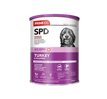 Prime100 Single Protein Diet Air Dried Turkey &amp; Flaxseed Dry Dog Food 600g