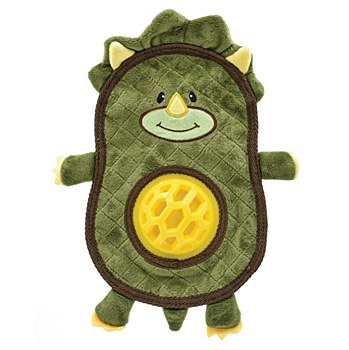 Puppy Play Flatty Crinkle Treat Belly Triceratops Dog Toy