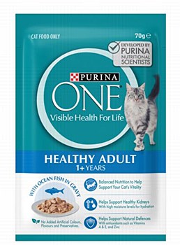 Purina One Healthy Adult with Ocean Fish In Gravy 12x 70g Wet Cat Food