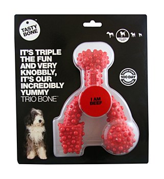 Tasty Bone Nylon Trio Bone Durable Dog Toy Beef Small