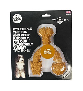 Tasty Bone Nylon Trio Bone Durable Dog Toy Peanut Butter Small