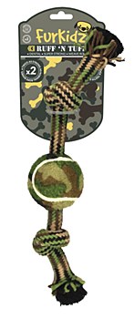 Furkidz Ruff n Tuff 2 Knot Rope with Ball Dog Toy Small 32cm