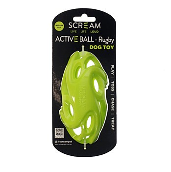 Scream Active Ball RUGBY Loud Green Medium Dog Toy