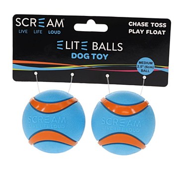 Scream Elite Ball Loud Blue &amp; Orange Medium Dog Toy (2 pack)