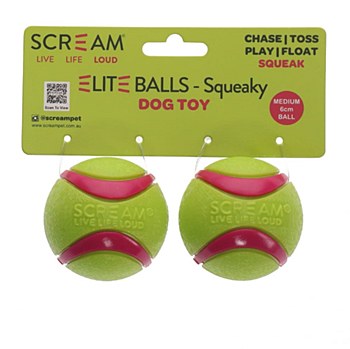 Scream Elite Ball Loud Green &amp; Pink Medium Dog Toy (2 Pack)