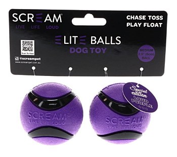 Scream Elite Ball Loud Purple &amp; Black Medium Dog Toy (2 pack)
