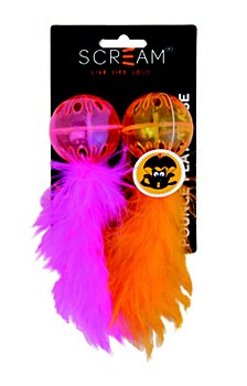 Scream Lattice Balls with Feathers Orange &amp; Pink Cat Toys