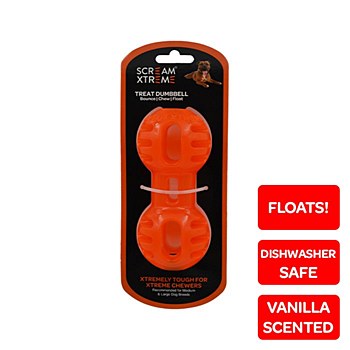 Scream Xtreme Treat Dumbbell for Medium &amp; Large Dog Breeds Orange
