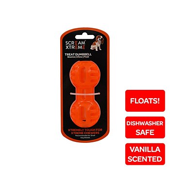 Scream Xtreme Treat Dumbbell for Small Dog Breeds Orange