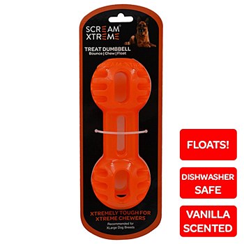 Scream Xtreme Treat Dumbbell for Extra Large Dog Breeds Orange