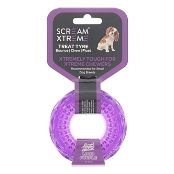 Scream Xtreme Treat Tyre for Small Dog Breeds Purple Dog Toy