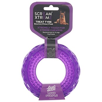 Scream Xtreme Treat Tyre for Extra Large Dog Breeds Purple Dog Toy